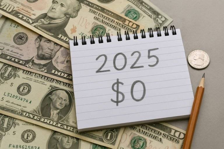 Notebook showing 2025 income goals with zero startup cost