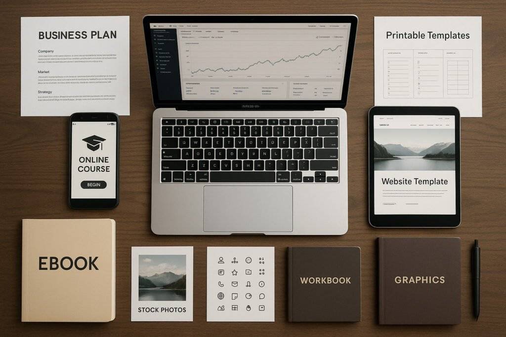 Laptop setup for digital products and online business creation