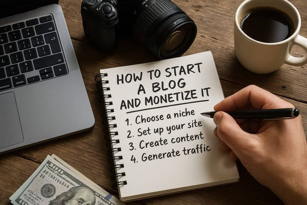 How to start a blog notebook representing online side hustle ideas